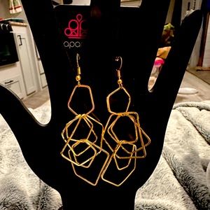Gold fish hook earrings. Big statement style